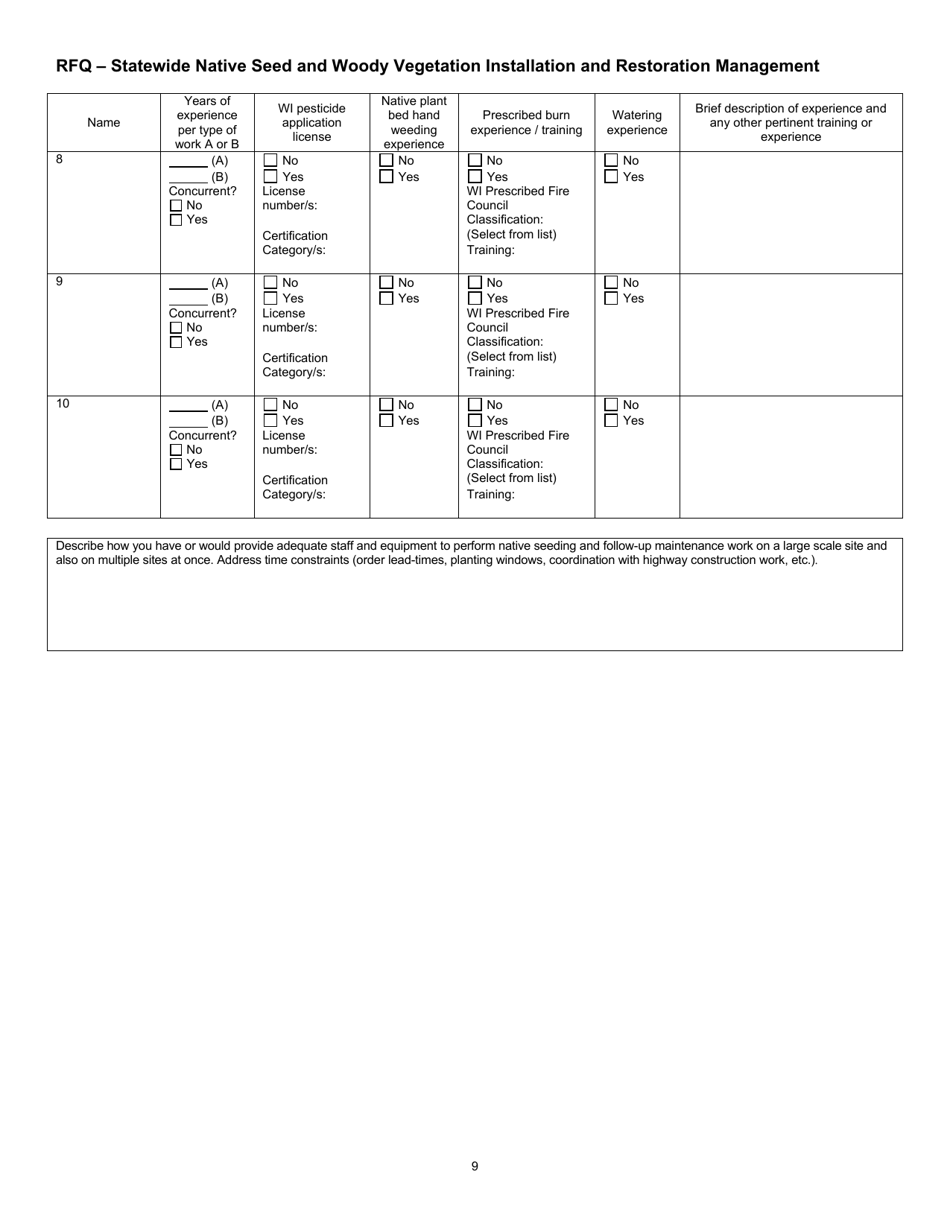 Request for Qualifications - Statewide Native Seed and Woody Vegetation Installation and Restoration Management - Wisconsin, Page 9