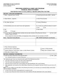 Form F-01187 Financial Need Statement - Wisconsin Hemophilia Home Care Program - Wisconsin
