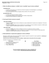 Form F-05282 Wisconsin Divorce Certificate Application - Wisconsin, Page 2