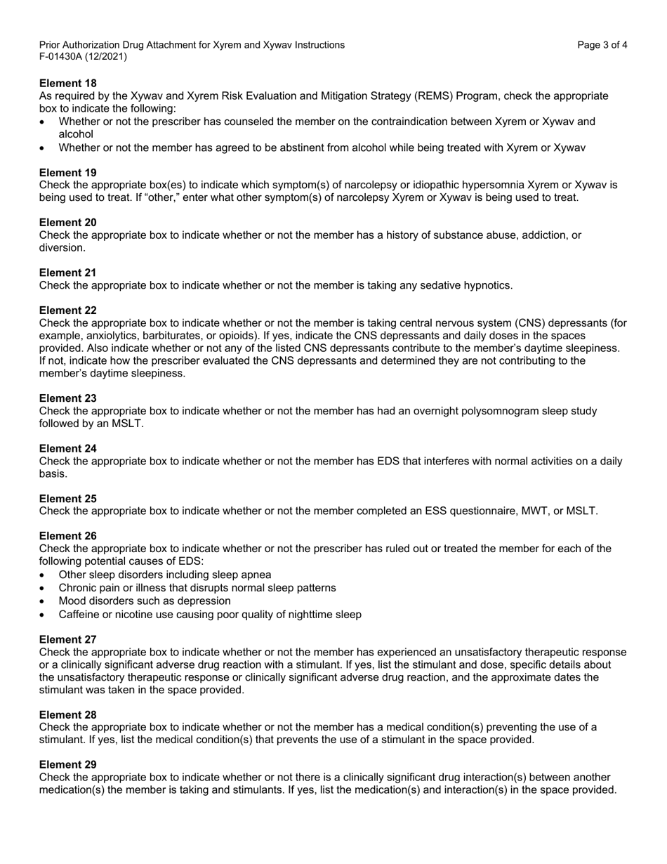 Instructions for Form F-01430 Prior Authorization Drug Attachment for Xyrem and Xywav - Wisconsin, Page 3