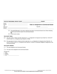 Document preview: Form CV-955 Order on Assignment to Commercial Docket - Wisconsin