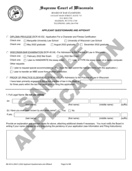 Form BE-001E &quot;Applicant Questionnaire and Affidavit - Sample&quot; - Wisconsin, 2022