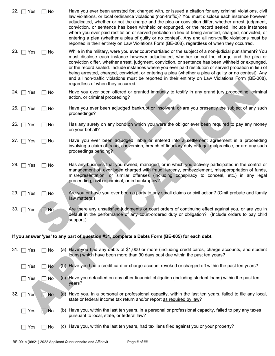 Form BE-001E Applicant Questionnaire and Affidavit - Sample - Wisconsin, Page 10