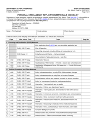 Form F-00262 &quot;Personal Care Agency Application Materials Checklist&quot; - Wisconsin