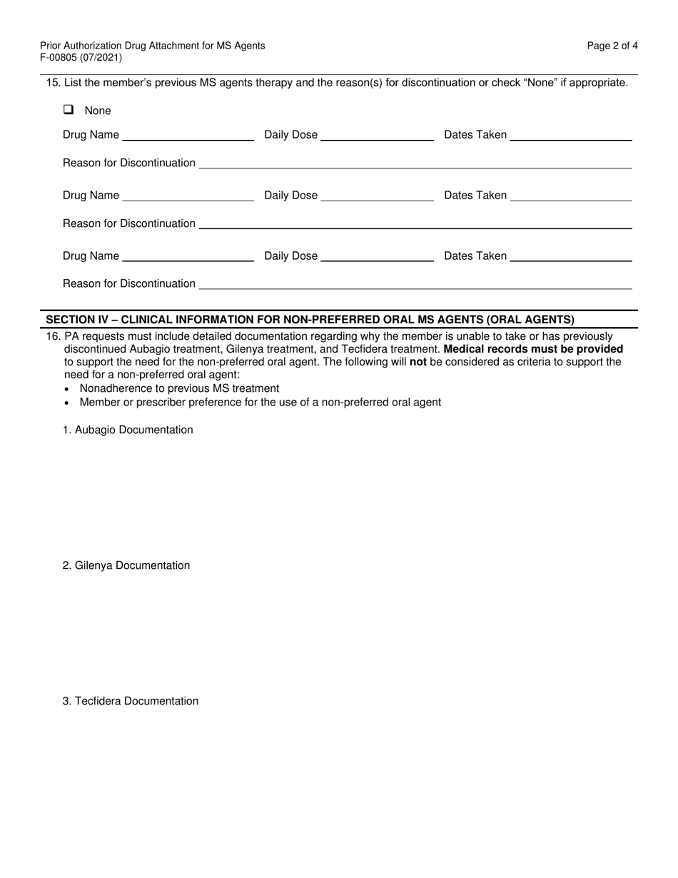 Form F-00805 Download Fillable PDF or Fill Online Prior Authorization ...