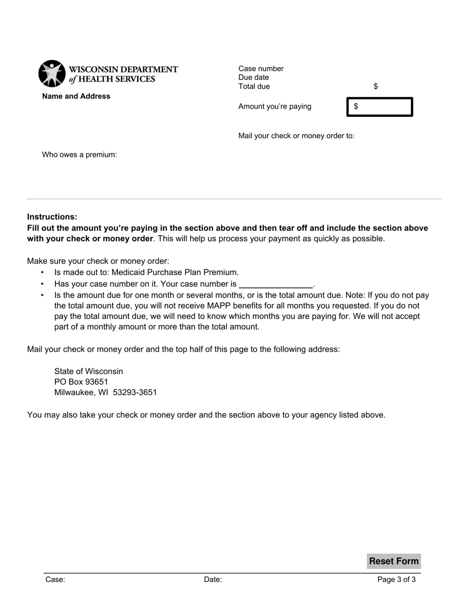 Form F-00332 Medicaid Purchase Plan Premium Information / Payment - Wisconsin, Page 3