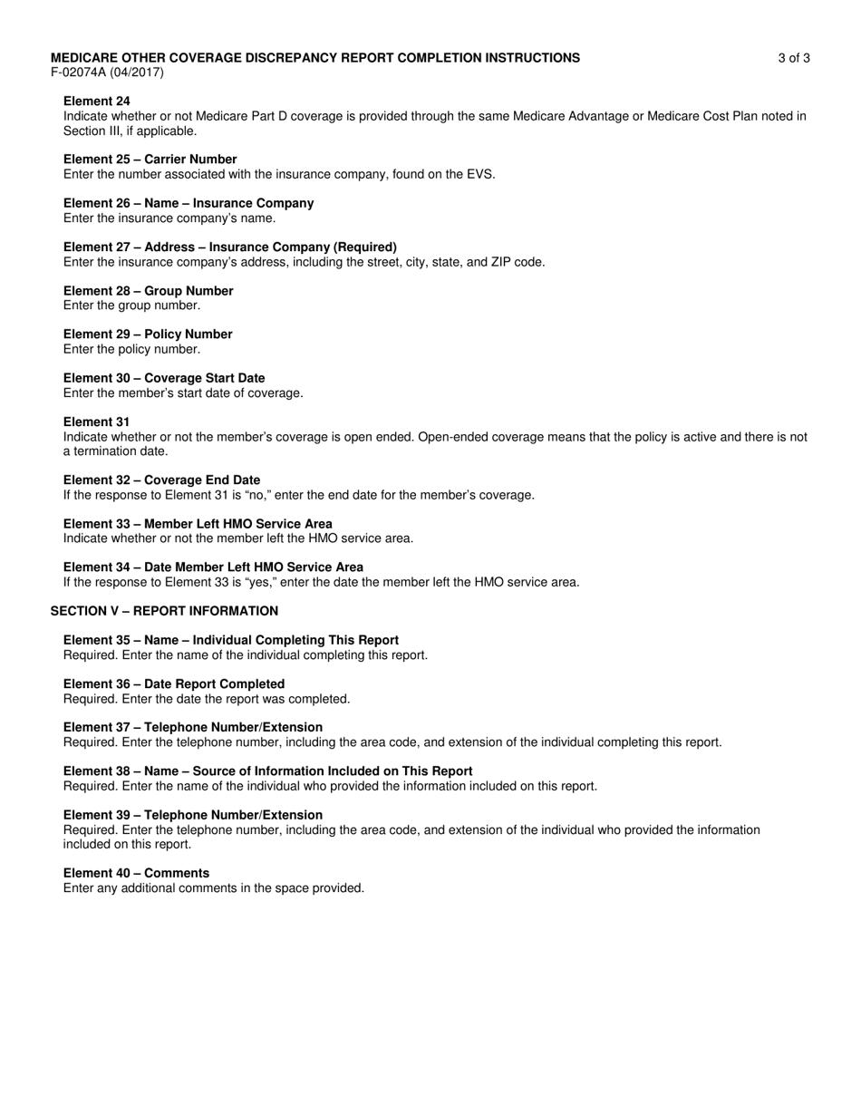 Instructions for Form F-02074 Medicare Other Coverage Discrepancy Report Completion - Wisconsin, Page 3