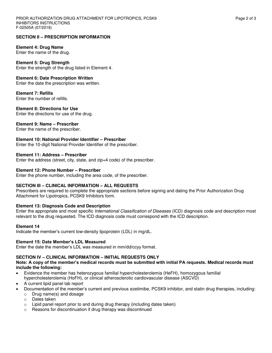 Instructions for Form F-02505 Prior Authorization Drug Attachment for Lipotropics, Proprotein Convertase Subtilisin / Kexin Type 9 (Pcsk9) Inhibitors - Wisconsin, Page 2
