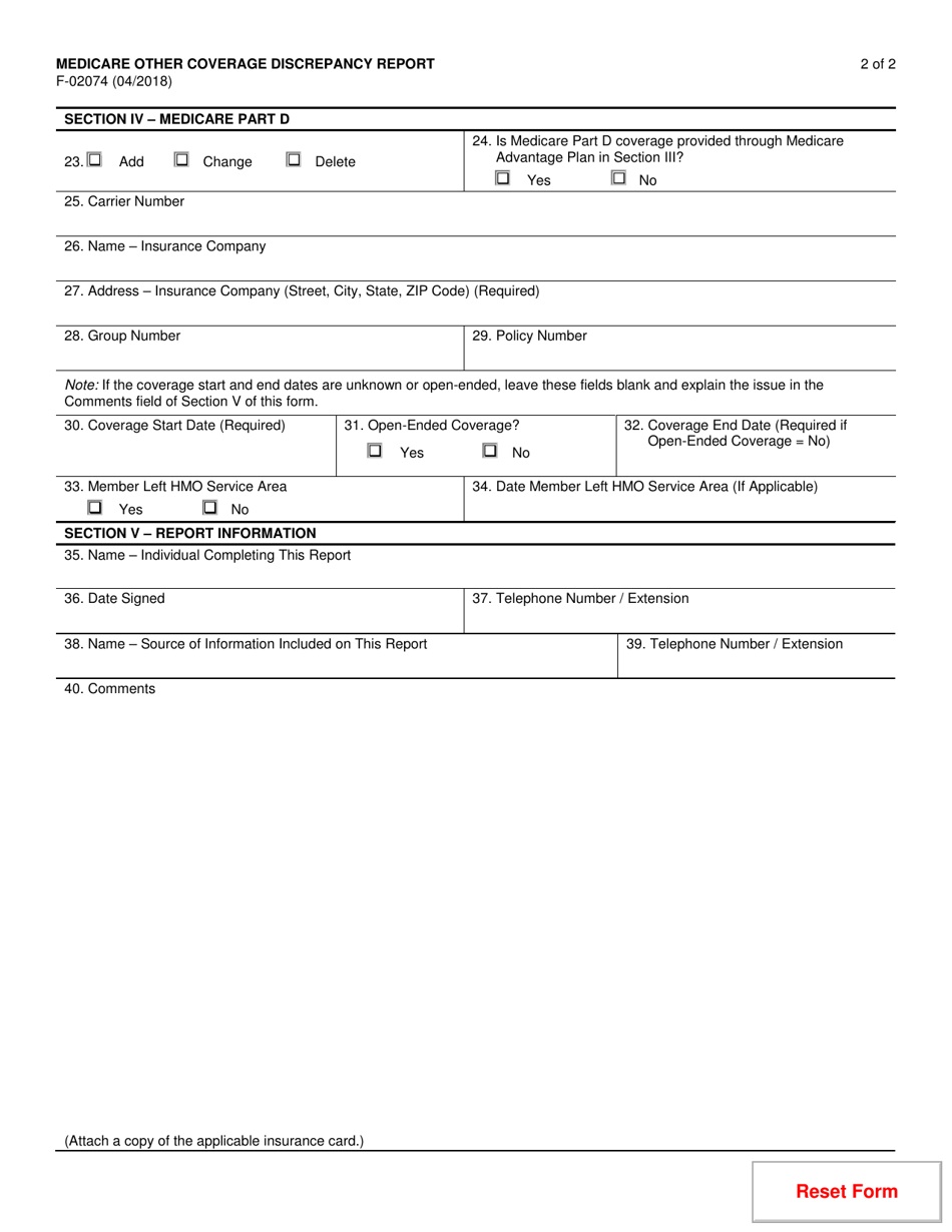 Form F-02074 Medicare Other Coverage Discrepancy Report - Wisconsin, Page 2