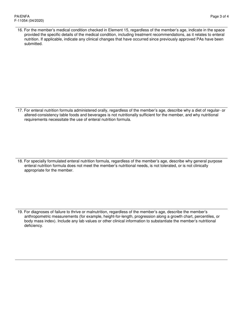Form F-11054 Prior Authorization / Enteral Nutrition Formula Attachment (Pa / Enfa) - Wisconsin, Page 3
