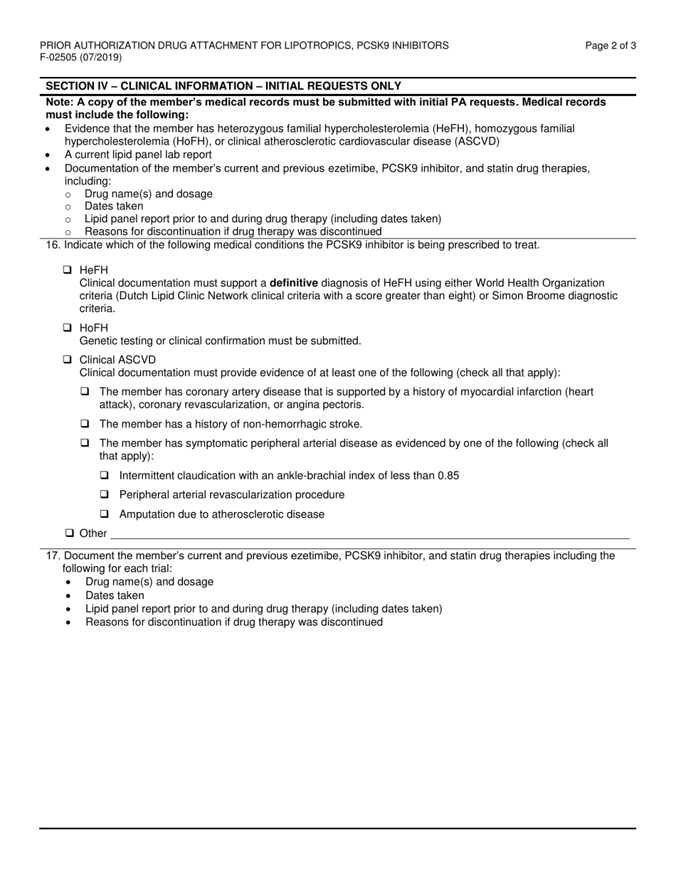 Form F-02505 Prior Authorization Drug Attachment for Lipotropics, Proprotein Convertase Subtilisin / Kexin Type 9 (Pcsk9) Inhibitors - Wisconsin, Page 2