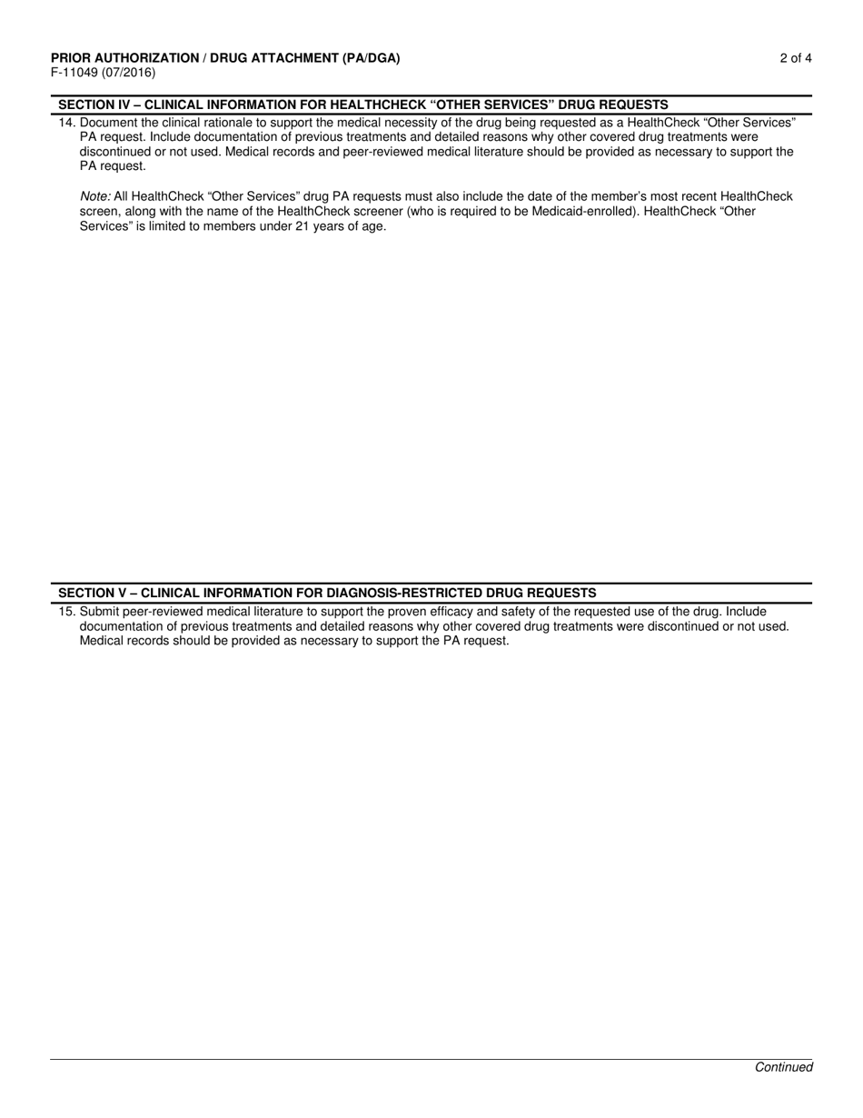 Form F-11049 Prior Authorization / Drug Attachment (Pa / Dga) - Wisconsin, Page 2