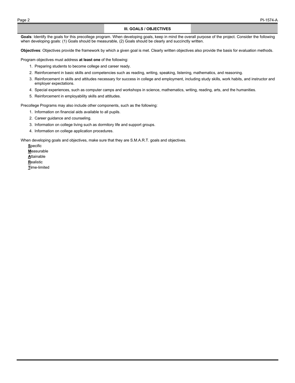 Form PI-1574-A Individual Precollege Program Information - Wisconsin, Page 2