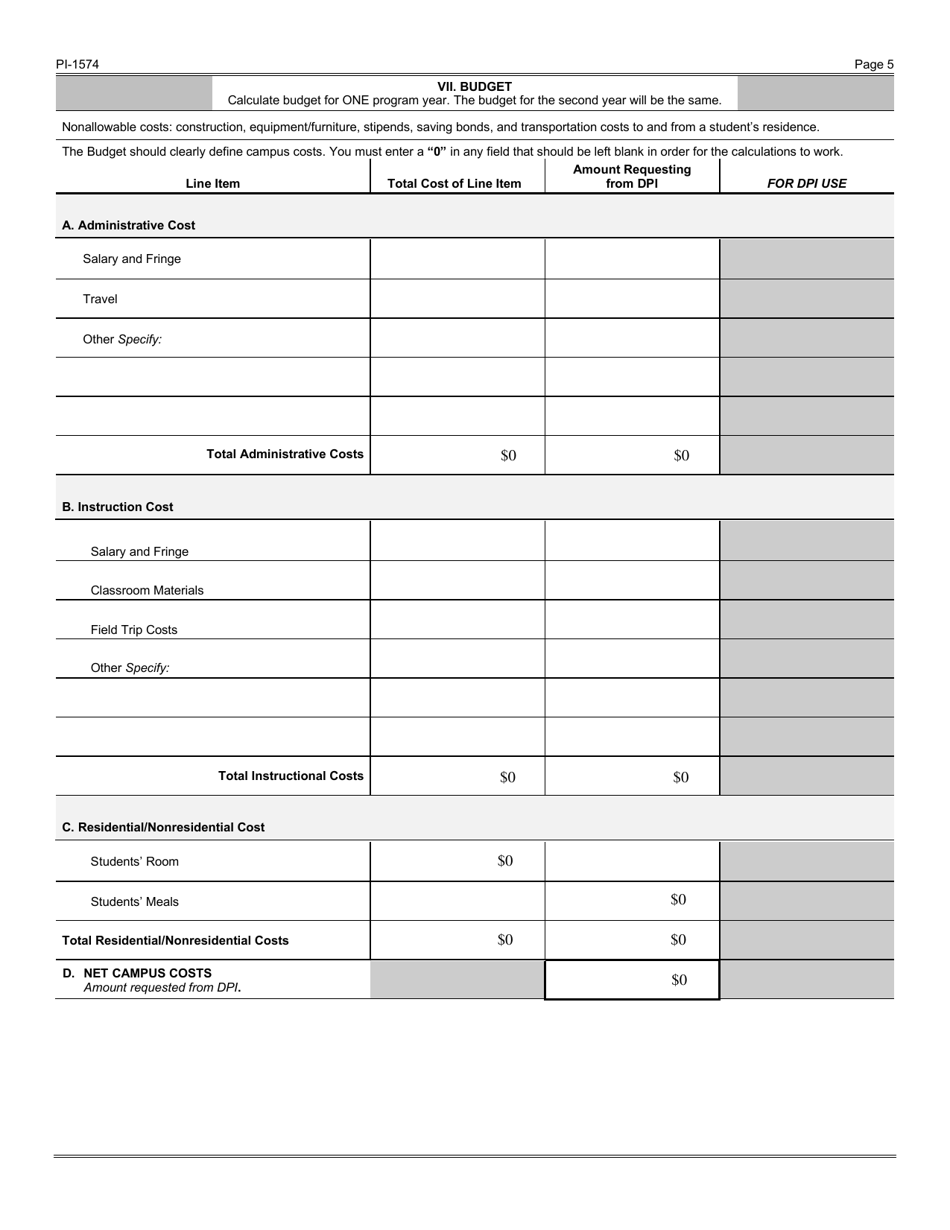 Form PI-1574 Proposal Application - Dpi Precollege Scholarship Program - Wisconsin, Page 5