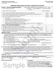 Form F-10119 Temporary Enrollment for Family Planning Only Services - Sample - Wisconsin