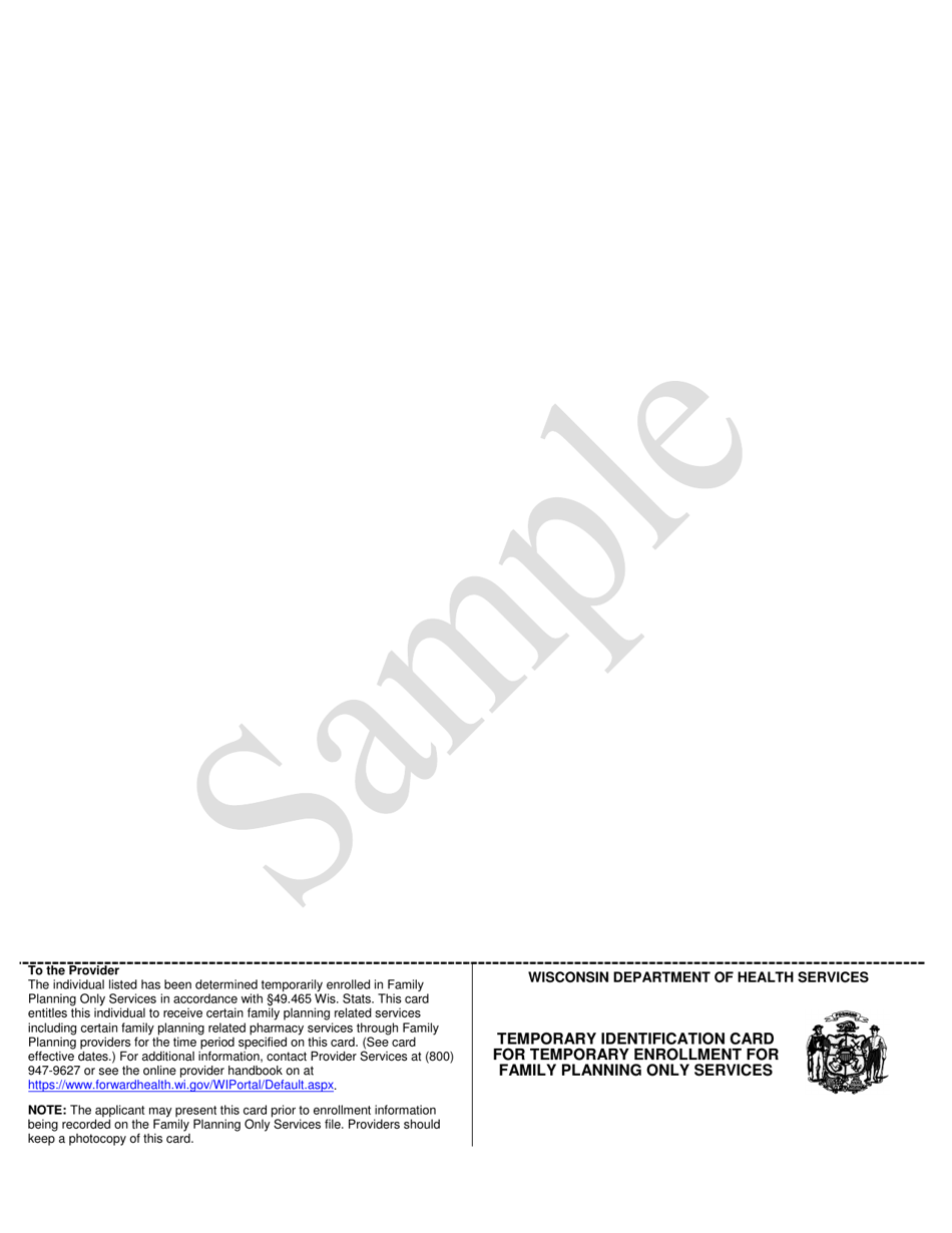Form F-10119 Temporary Enrollment for Family Planning Only Services - Sample - Wisconsin, Page 2