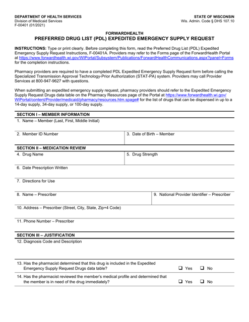 Form F-00401 Preferred Drug List (Pdl) Expedited Emergency Supply Request - Wisconsin