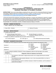Form F-02567 Prior Authorization/Residential Substance Use Disorder Treatment Attachment (Pa/Rsud) - Wisconsin