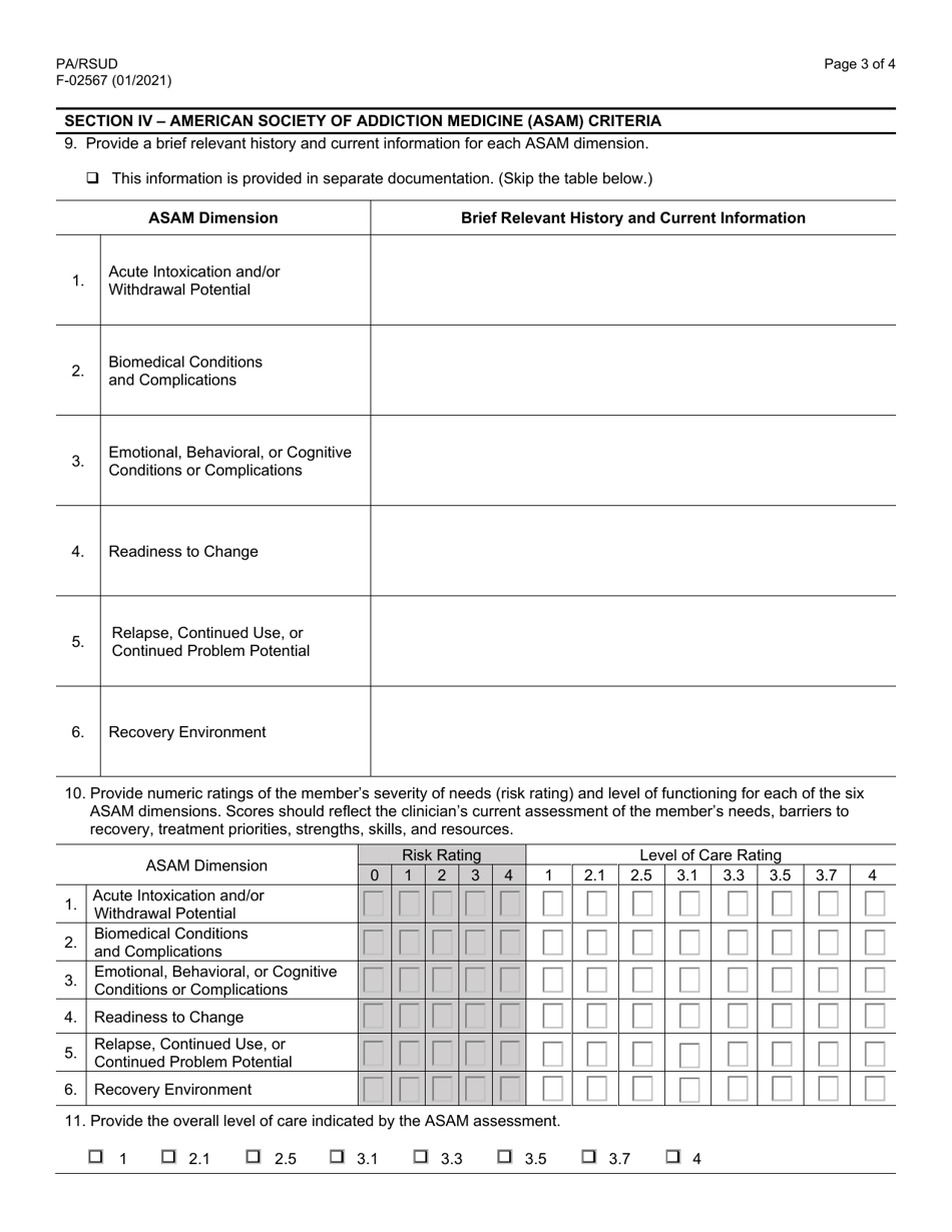 Form F-02567 Prior Authorization / Residential Substance Use Disorder Treatment Attachment (Pa / Rsud) - Wisconsin, Page 3
