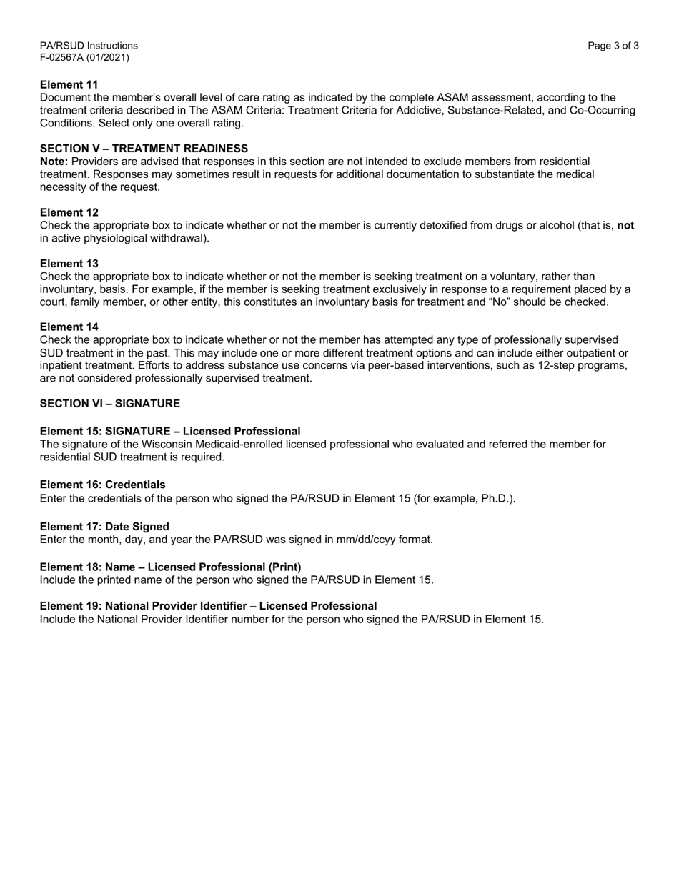 Instructions for Form F-02567 Prior Authorization / Residential Substance Use Disorder Treatment Attachment (Pa / Rsud) - Wisconsin, Page 3