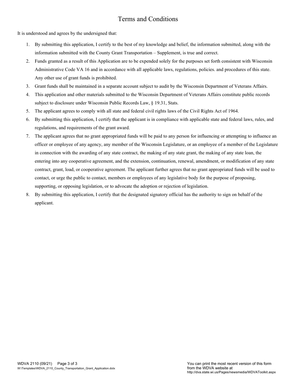 Form WDVA2110 County Transportation Grant Application - Wisconsin, Page 3