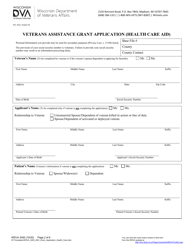 Form WDVA2450 Veterans Assistance Grant Application (Health Care Aid) - Wisconsin, Page 2