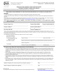 Form WDVA2059 &quot;Request for Certification for Wisconsin Veteran Student Assistance Grant&quot; - Wisconsin