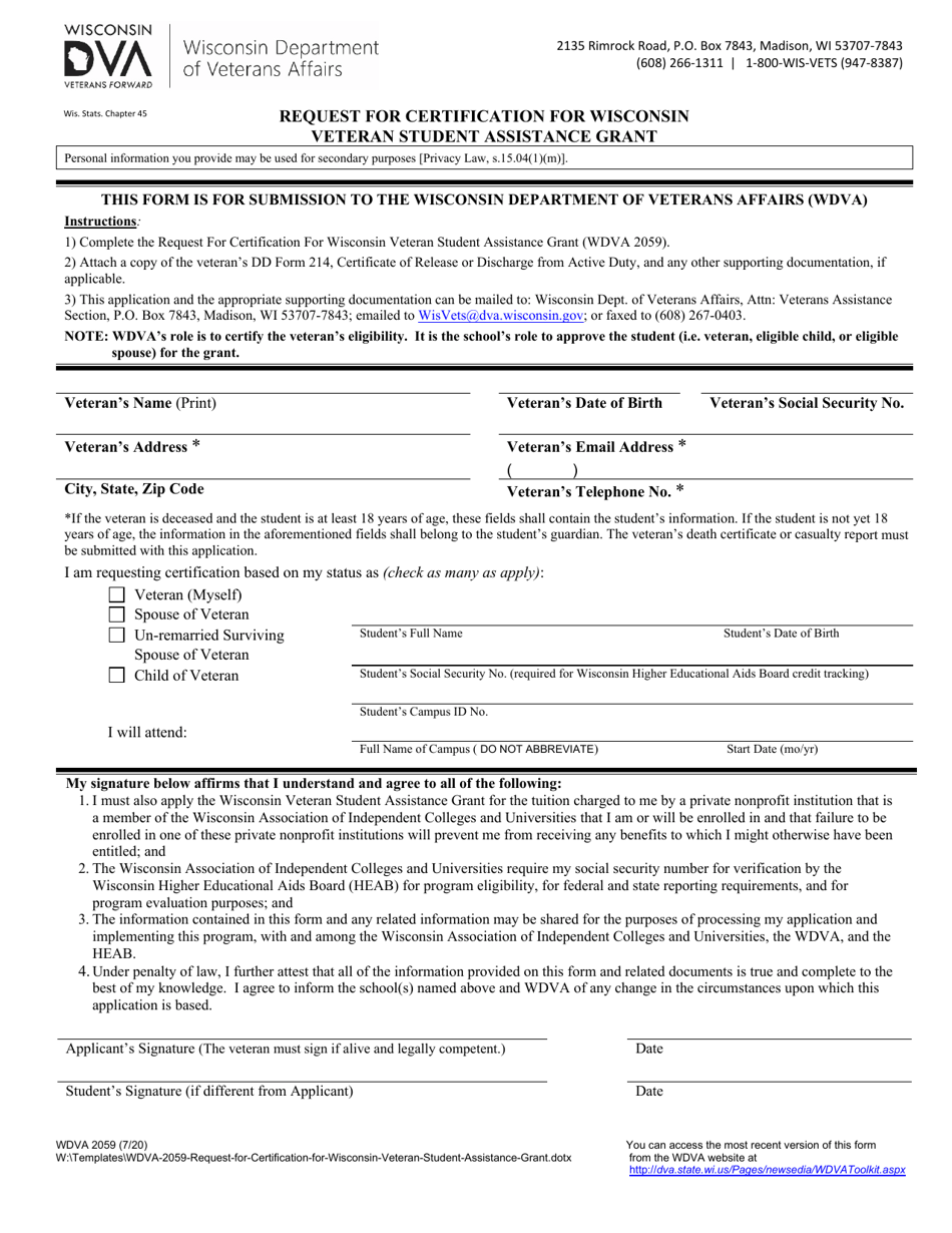 Form WDVA2059 - Fill Out, Sign Online and Download Fillable PDF ...