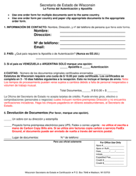 Document preview: La Forma Del Autenticacion Y Apostilla - Wisconsin (Spanish)