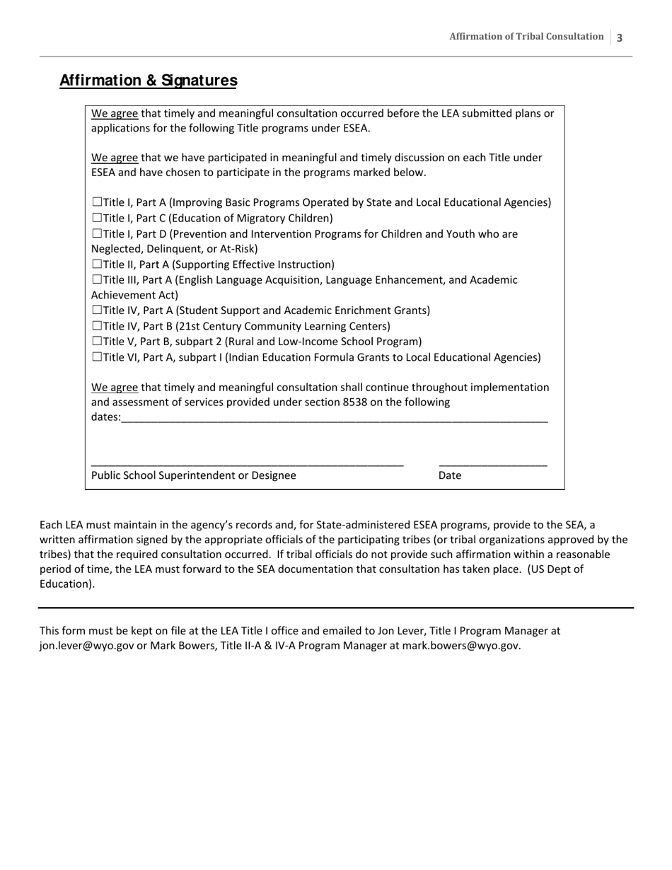 Affirmation of Tribal Consultation - Wyoming, Page 3