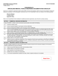 Document preview: Form F-00885 Specialized Medical Vehicle Insurance Documentation Checklist - Wisconsin