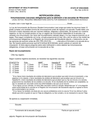Document preview: Formulario F-44001 Notificacion Legal - Inmunizaciones (Vacunas) Obligatorias Para La Admision a Las Escuelas De Wisconsin - Wisconsin (Spanish)