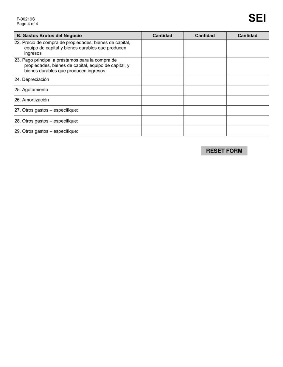 Formulario F-00219 Reporte Del Ingreso De Trabajo Por Cuenta Propia: Negocio De Granja - Wisconsin (Spanish), Page 4