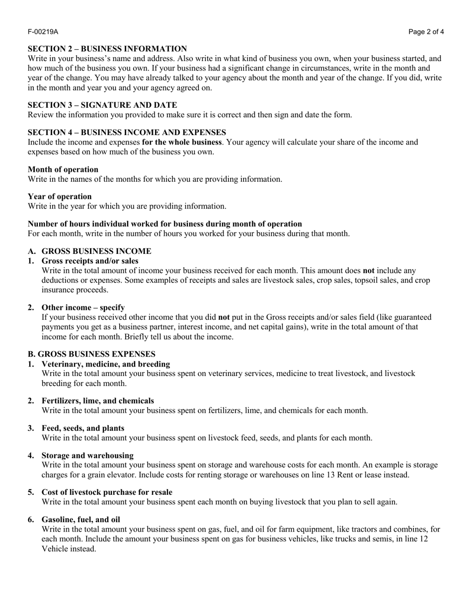 Instructions for Form F-00219 Self-employment Income Report: Farm Business - Wisconsin, Page 2
