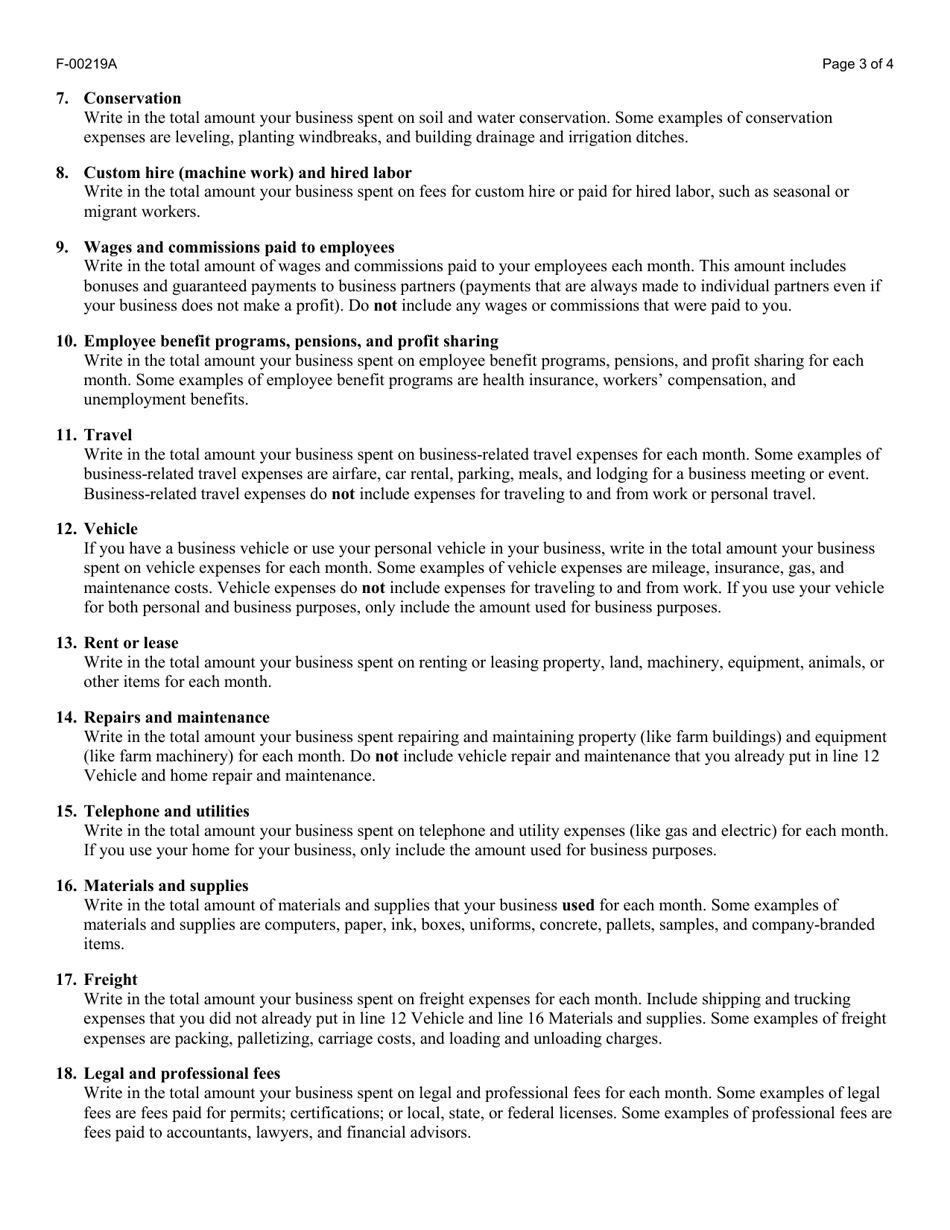 Instructions for Form F-00219 Self-employment Income Report: Farm Business - Wisconsin, Page 3