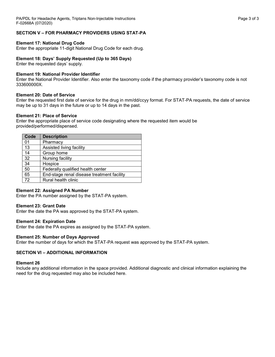 Instructions for Form F-02668 Prior Authorization / Preferred Drug List (Pa / Pdl) for Headache Agents, Triptans Non-injectable - Wisconsin, Page 3