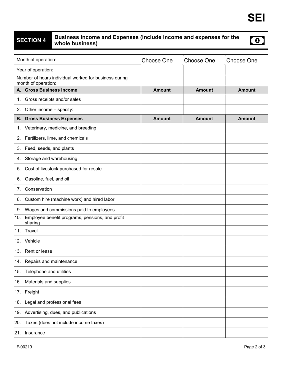 Form F-00219 Self-employment Income Report: Farm Business - Wisconsin, Page 2