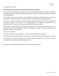 Written Statement for Self-administration of Medication for Potentially Life Threatening Conditions - Wyoming, Page 3