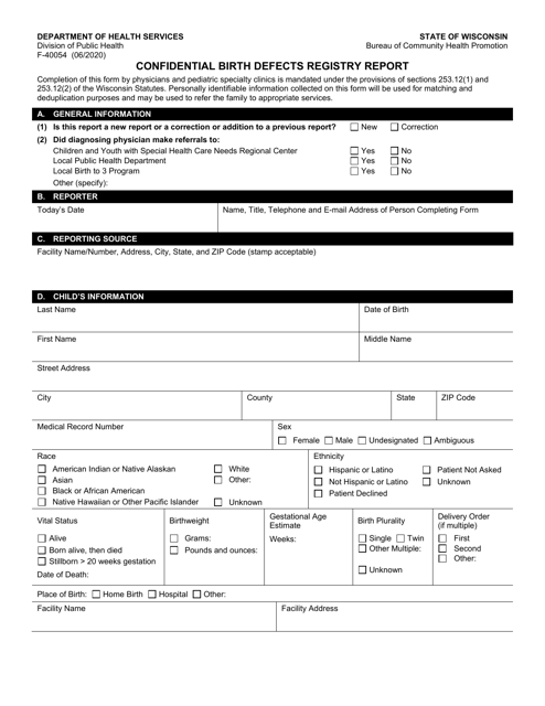 Form F-40054  Printable Pdf