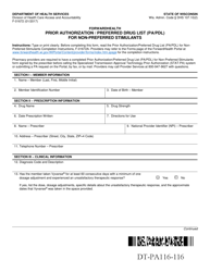 Document preview: Form F-01672 Prior Authorization/Preferred Drug List (Pa/Pdl) for Non-preferred Stimulants - Wisconsin
