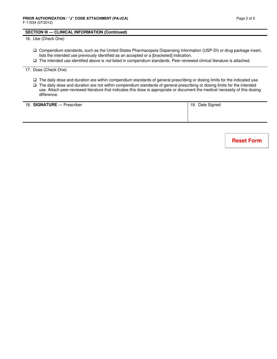 Form F-11034 Prior Authorization / j Code Attachment (Pa / Jca) - Wisconsin, Page 2