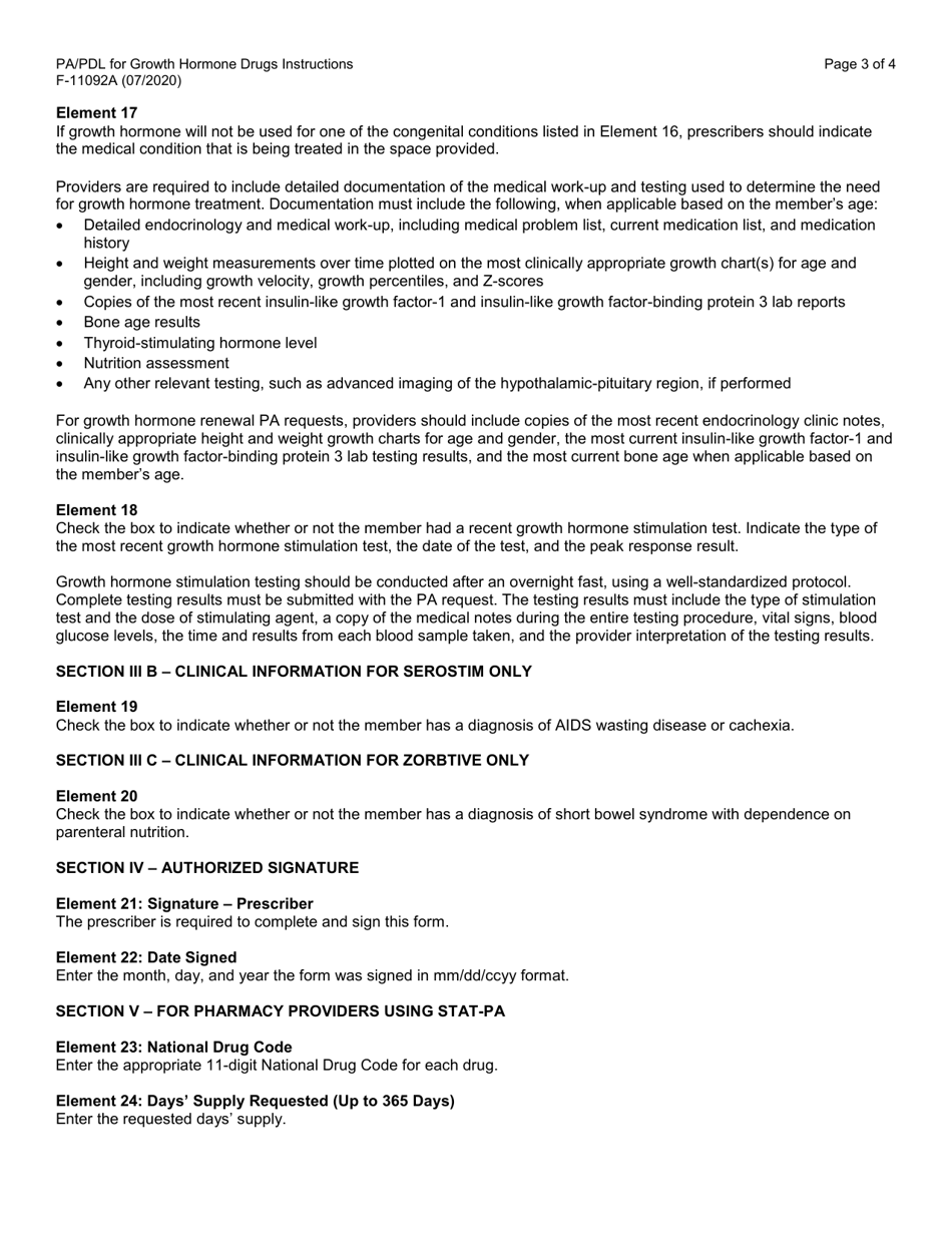 Instructions for Form F-11092 Prior Authorization / Preferred Drug List (Pa / Pdl) for Growth Hormone Drugs - Wisconsin, Page 3
