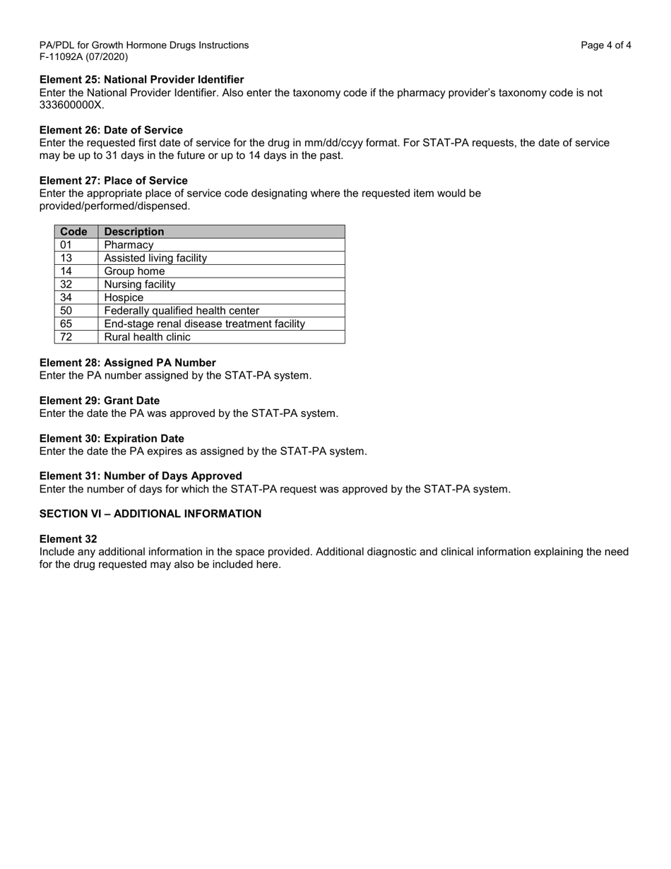 Instructions for Form F-11092 Prior Authorization / Preferred Drug List (Pa / Pdl) for Growth Hormone Drugs - Wisconsin, Page 4