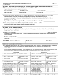 Form F-01184 Wisconsin Hemophilia Home Care Program Application - Wisconsin, Page 2
