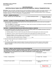 Document preview: Form F-01197 Certification of Need for Specialized Medical Vehicle Transportation - Wisconsin