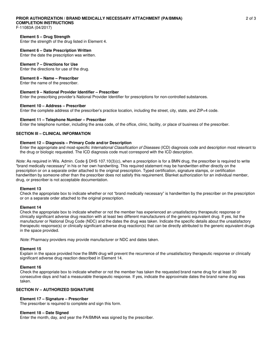 Instructions for Form F-11083 Prior Authorization / Brand Medically Necessary Attachment (Pa / Bmna) - Wisconsin, Page 2
