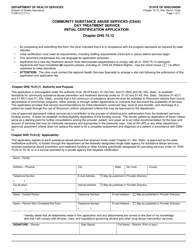 Form F-00515 Community Substance Abuse Services (Csas) Day Treatment Service Initial Certification Application - Chapter DHS 75.12 - Wisconsin