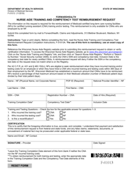 Document preview: Form F-01013 Nurse Aide Training and Competency Test Reimbursement Request - Wisconsin