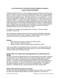 Instructions for Form CMS-10003-NDMCP Notice of Denial of Medical Coverage