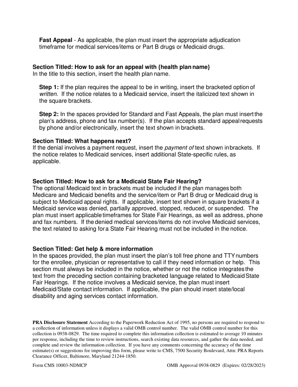 Instructions for Form CMS-10003-NDMCP Notice of Denial of Medical Coverage, Page 4